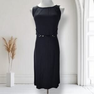 Malo Italy Black Sheath Dress 38 Sleeveless Crepe Belt Detail Career Cocktail